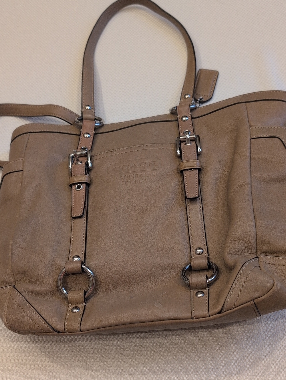 Coach Taupe Leather Tote with Gold Hardware
